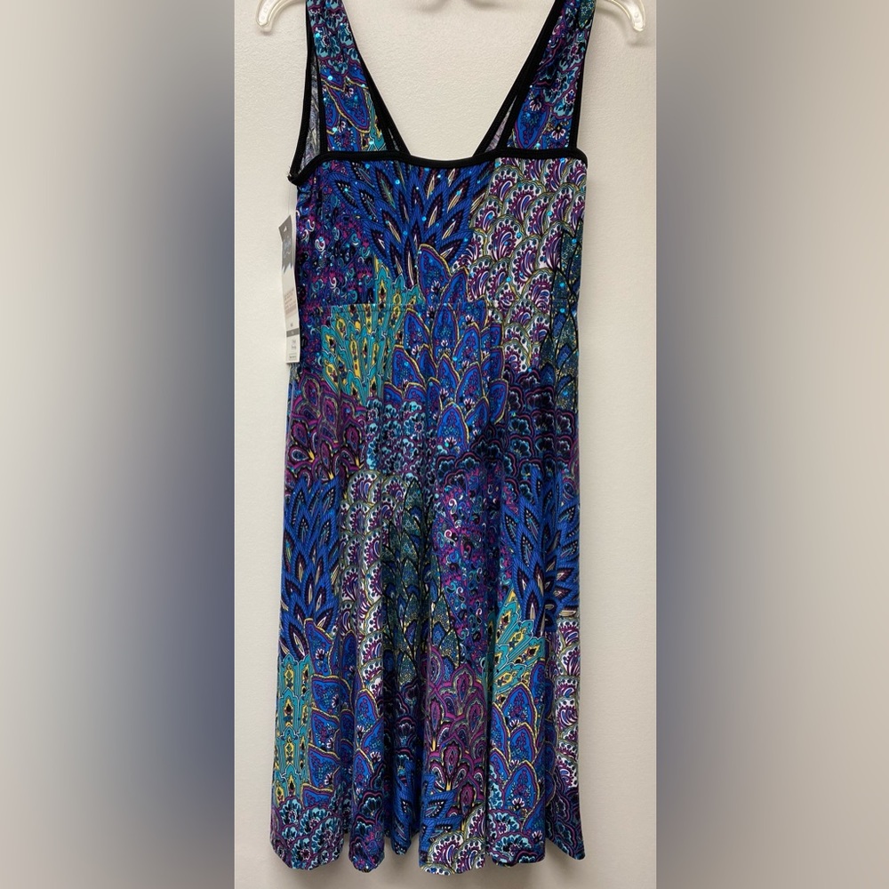 NWT Dream Dance Dress Wrap Front Peacock Print XS - Picture 3 of 4